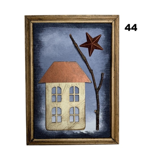 Mixed Media Wall Art | Winter Scene | House | Snow | Trees | Stars | 3D … - Picture 6 of 6